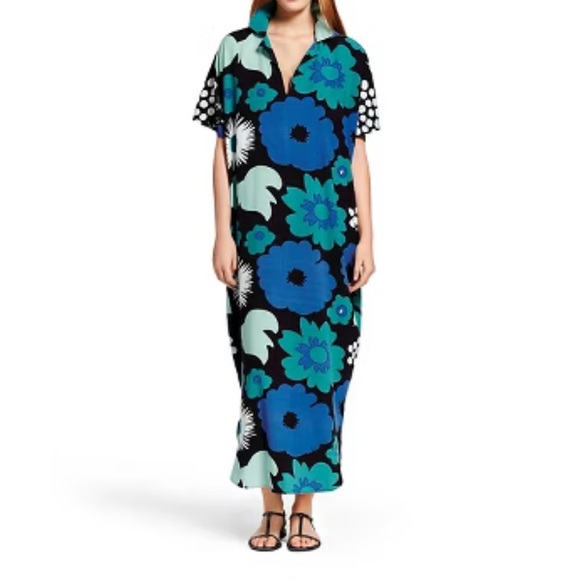 MARIMEKKO for Target Womens Long Kaftan Dress - Kukkatori Print - Blue S/M - Picture 3 of 7